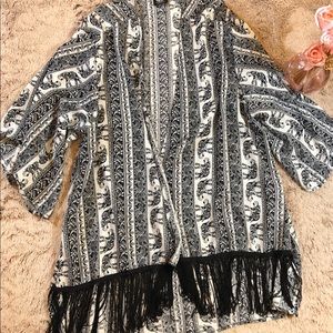 Black and White Fringed Kimono